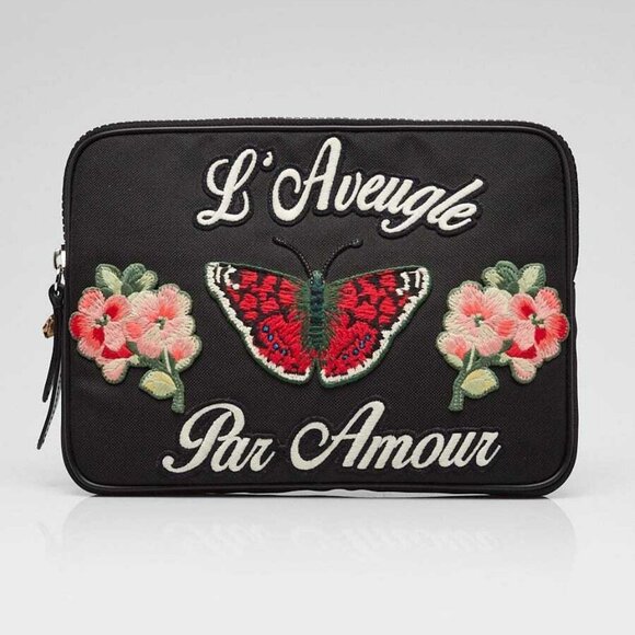Gucci Black Nylon Butterfly L'Aveugle Par Amour Zip Pouch - Picture 4 of 10